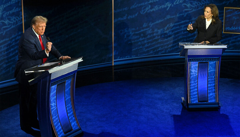 Donald Trump and Kamala Harris on debate stage