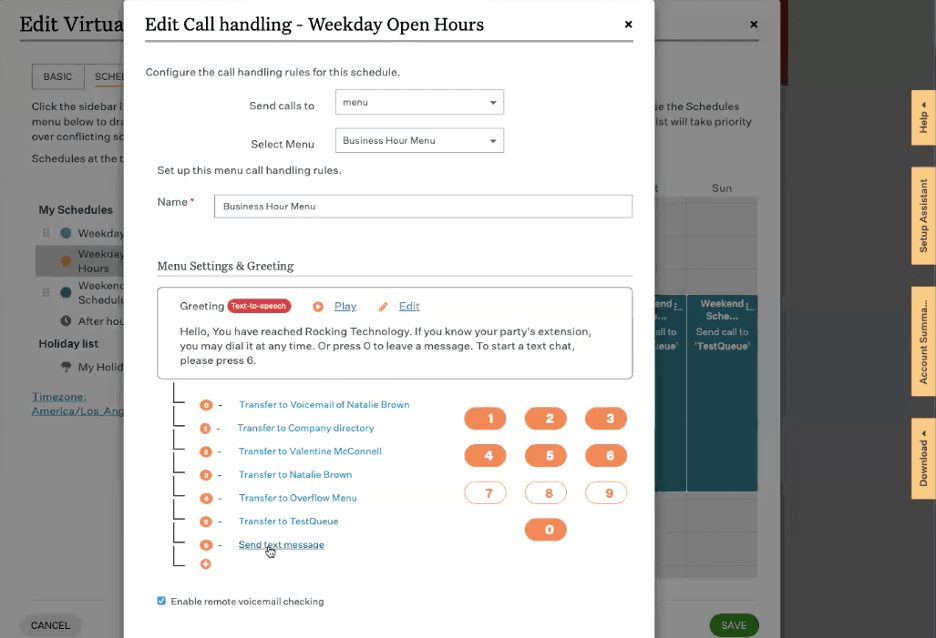 Ooma call menu