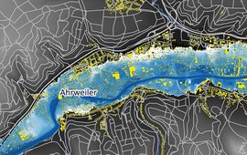 Modellierung: Karte mit potentiell überfluteten Gebieten  (Stadt: Bad Neuenahr-Ahrweiler)