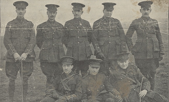 Brown spots mark a photo on the cover of an issue of the Dalhousie Gazette found in a trench in France during the First World War.