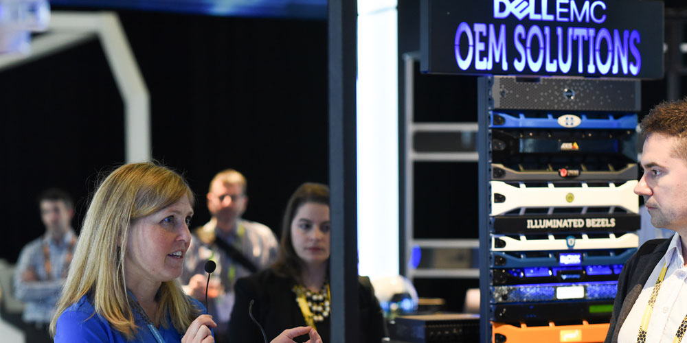 woman speaking at the OEM and IoT booth at Dell EMC World 2017