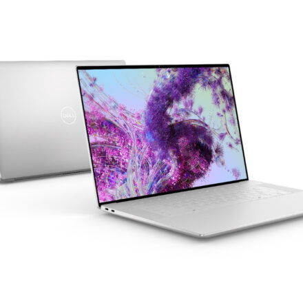 Dell XPS 16 9640 laptops back to back, image taken at angle against a white background.