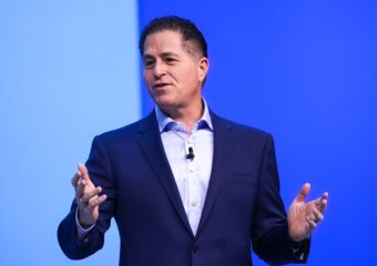 Michael Dell on stage at the 2023 Dell Technologies World Day One Keynote address, in Las Vegas, Nevada, May 22, 2023.