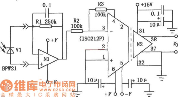 光电二极管隔离放大电路图