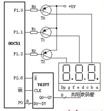 一款共阳型3位动态显示电路图