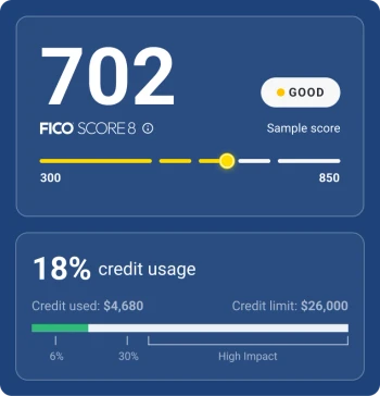 Graphic screen with credit score and report.