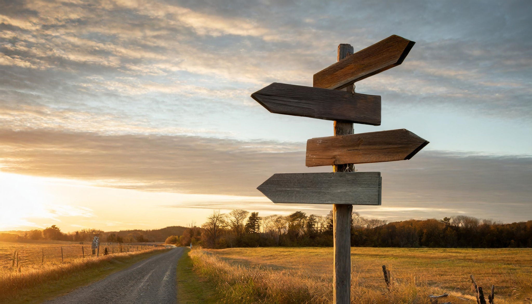 old wooden road sign set including right left and both sides