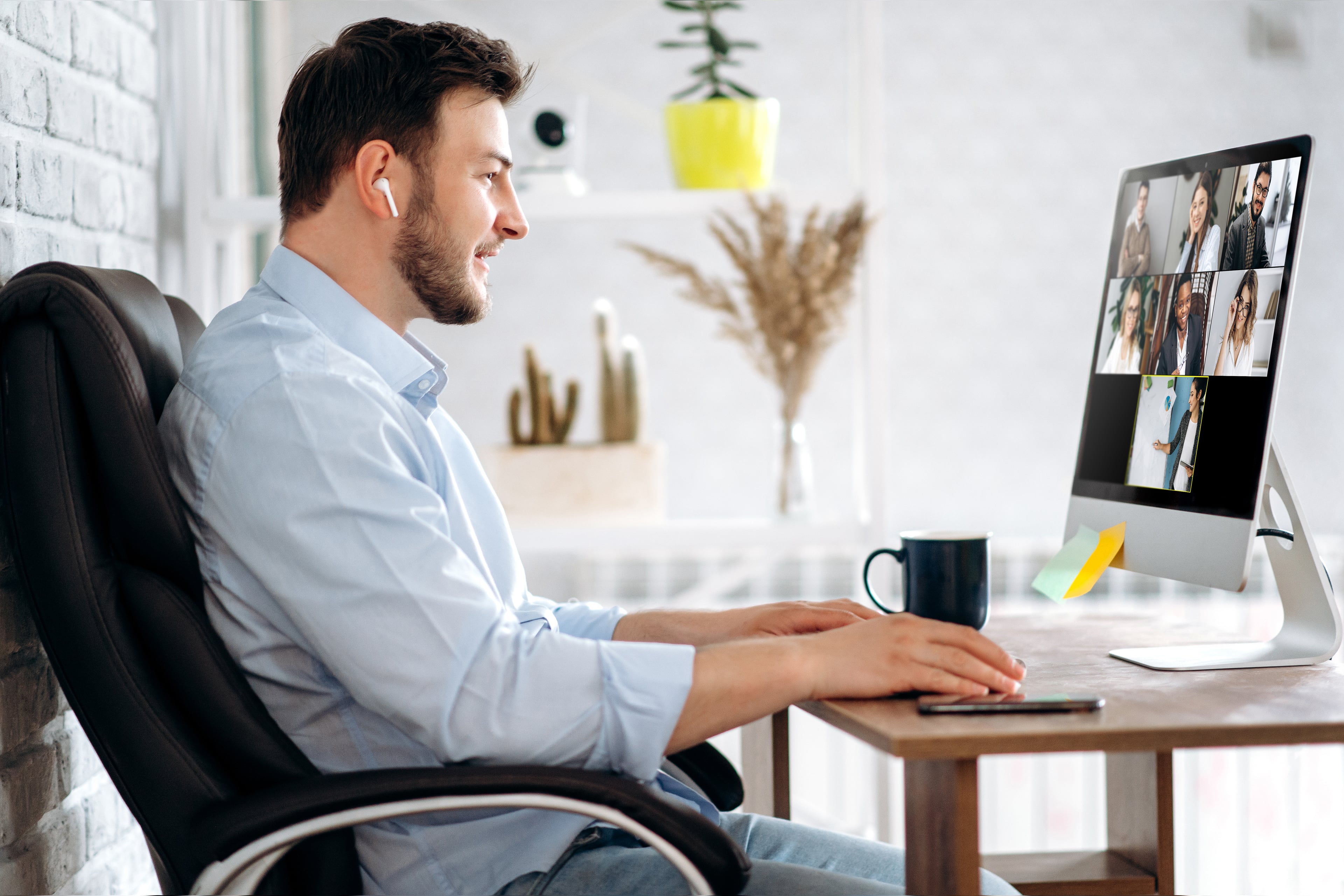 Business team working from home in a video conference