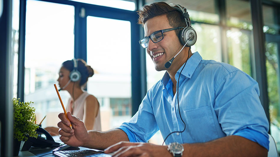 person talking on headset