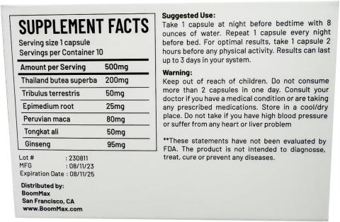 Image 1 – Labeling, Boom Max, back of package