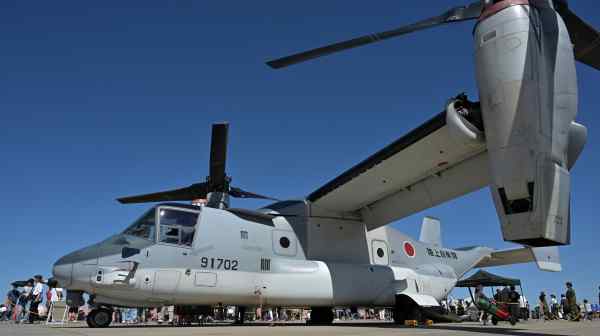 Osprey transport planes from Japan's Ground Self-Defense Force are participating in the Keen Sword exercise.&nbsp;(Photo by Konosuke Urata)