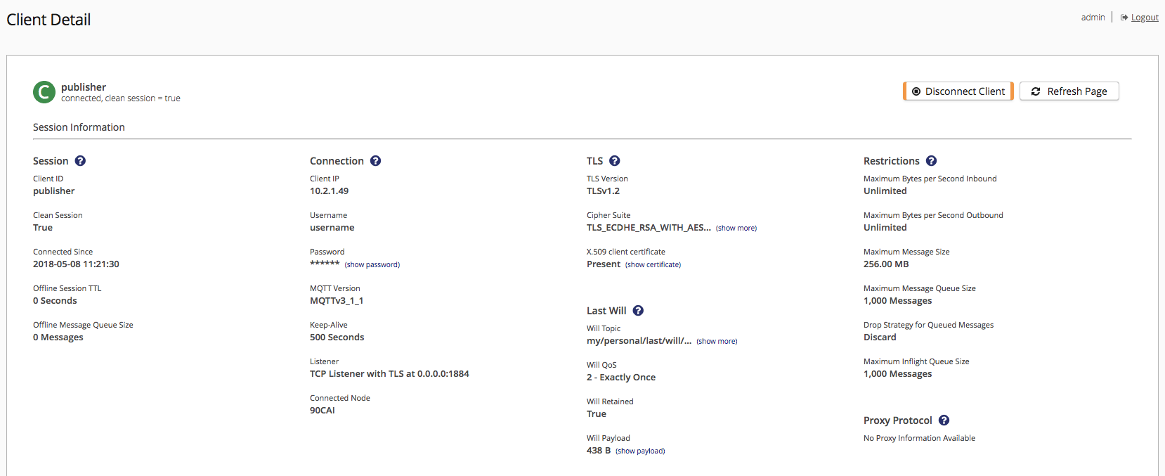 Client Details on HiveMQ MQTT Platform