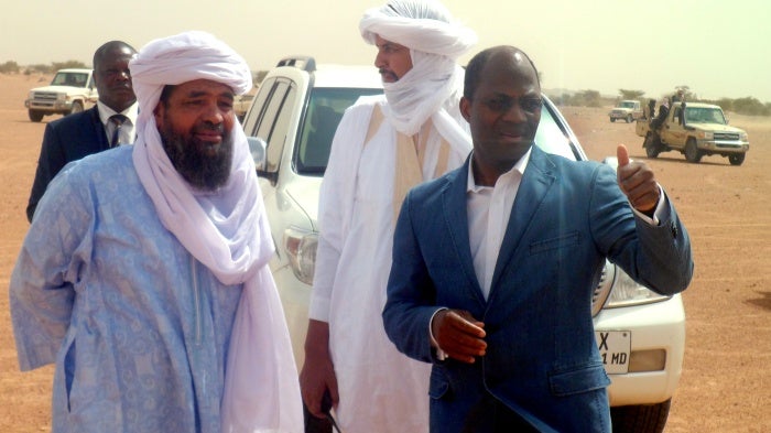 Iyad Ag Ghaly, left, with Djibrille Bassole.