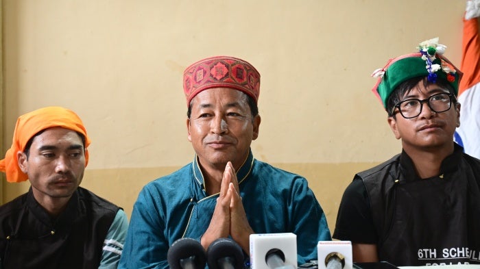 Ladakh environmental activist Sonam Wangchuk speaking with the media on the Chalo Delhi Climate March in Chandigarh, India, September 27, 2024. 