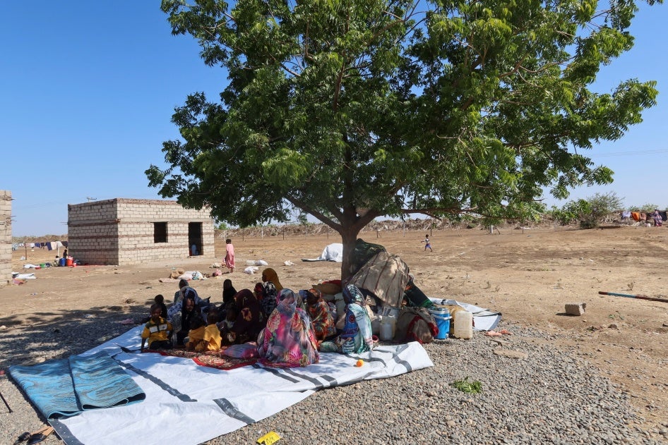 People displaced from Gezira state by the Rapid Support Forces seek shade in New Halfa, Kassala state, Sudan, November 3, 2024.