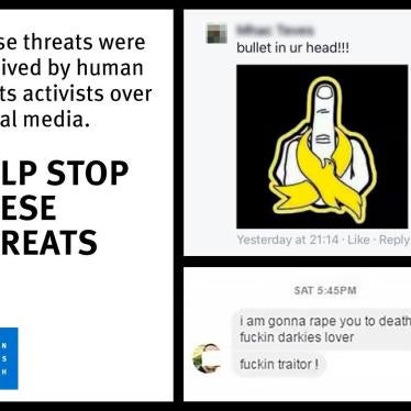 Screengrabs of social media threats sent to activists 