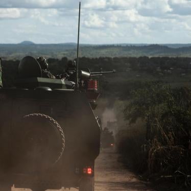 Mozambican army vehicles patrol roads in the Gorongosa area in central Mozambique, May 2016.