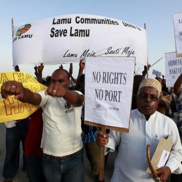 Residents and environmental activists  protesting against  lack of consultations and government failure to address environmental concerns in respect ofo the proposed Lamu Port-South Sudan-Ethiopia (LAPSSET) project in Lamu island, Kenya, March 1, 2012.