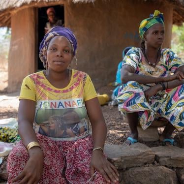 Women from Hamdallaye village, in Guinea’s Boké region, in 2018. In 2020, Hamdallaye was relocated to a new site by La Compagnie des Bauxites de Guinée, a mining company backed by mining giants Alcoa, Rio Tinto, and Dadco. The new site lacks adequate farmland, housing, water and sanitation.