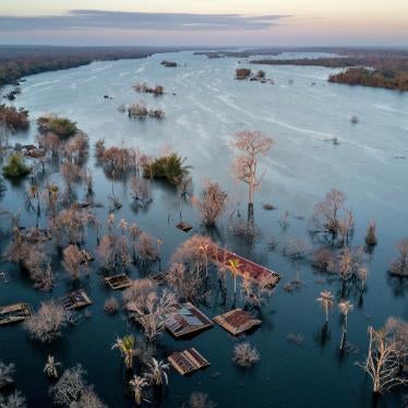 An aerial view of a village partially underwater