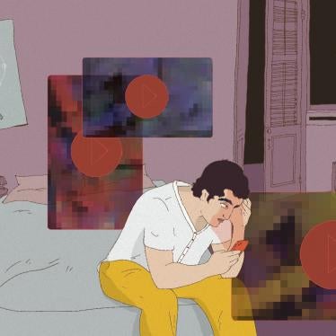 Illustration of a man looking at his phone on his bed