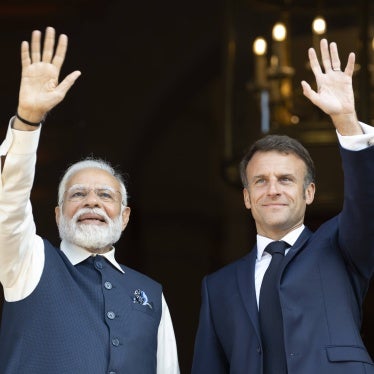 India's Prime Minister Narendra Modi (L) and France's President Emmanuel Macron attend a meeting at the Ministry of Foreign Affairs in Paris on July 14, 2023.