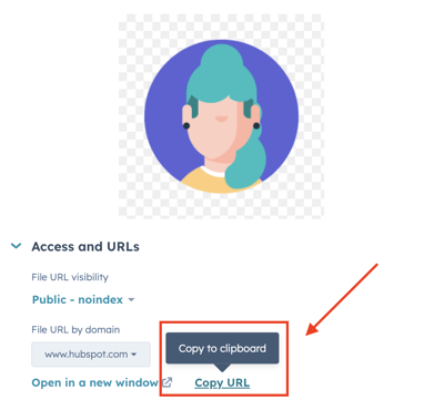 Copy URL from HubSpot file manager