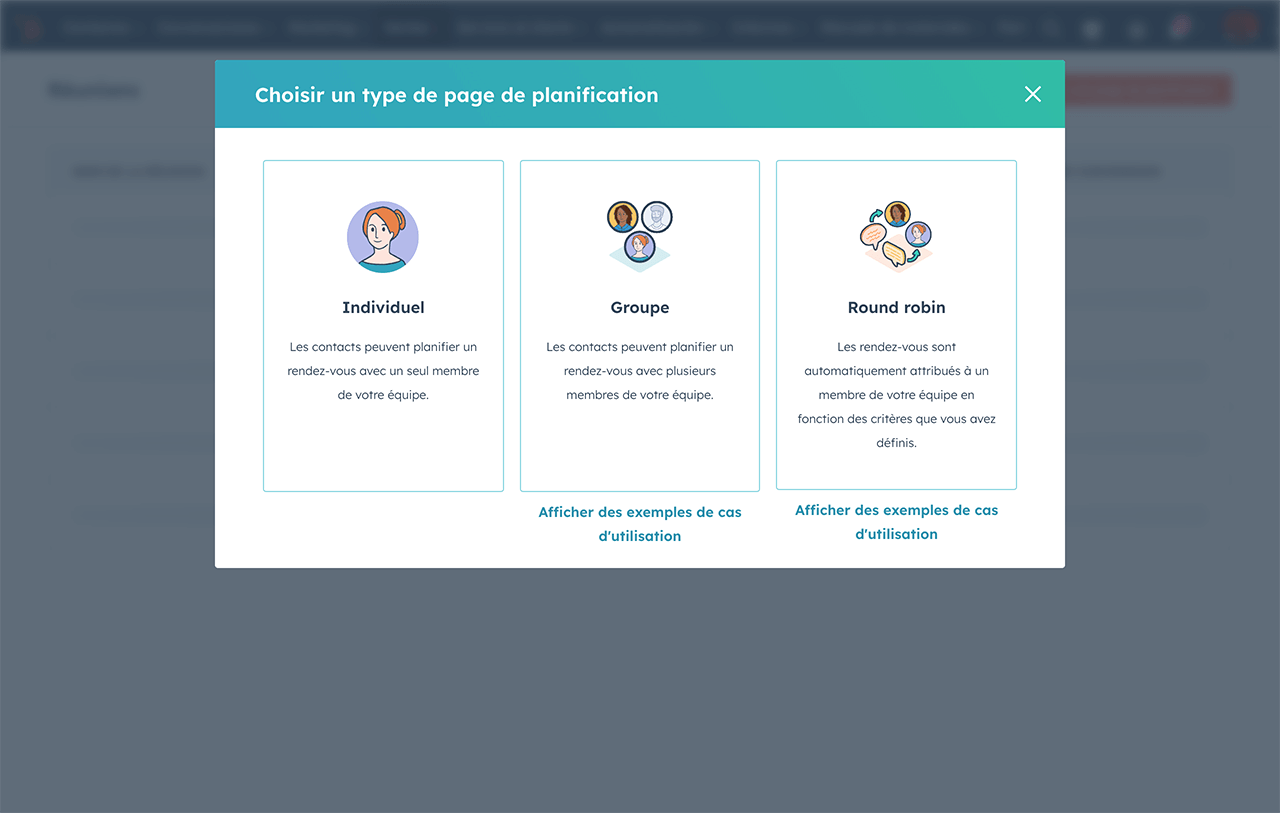 Différentes options de configuration de l'agenda