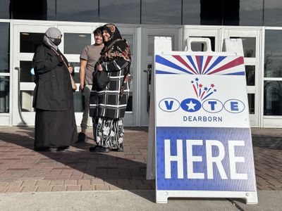 Residents of Michigan arrive to cast their ballots at the polling station in Michigan, United States on November 03, 2024 ahead of the November 5th general election.