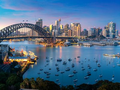 Sydney, Australia with Harbor Bridge at sunset