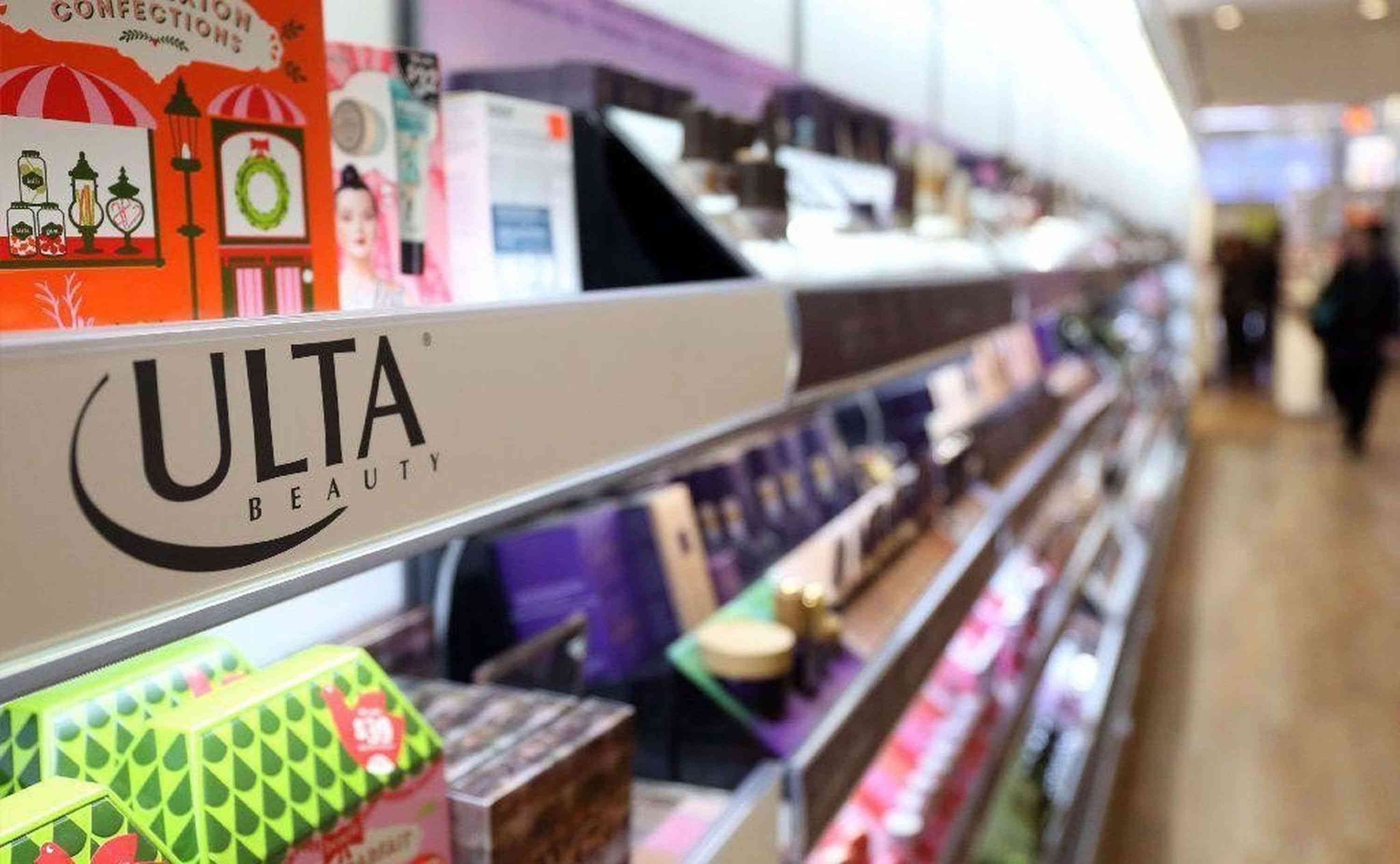 Ulta Beauty's logo in a shop. 