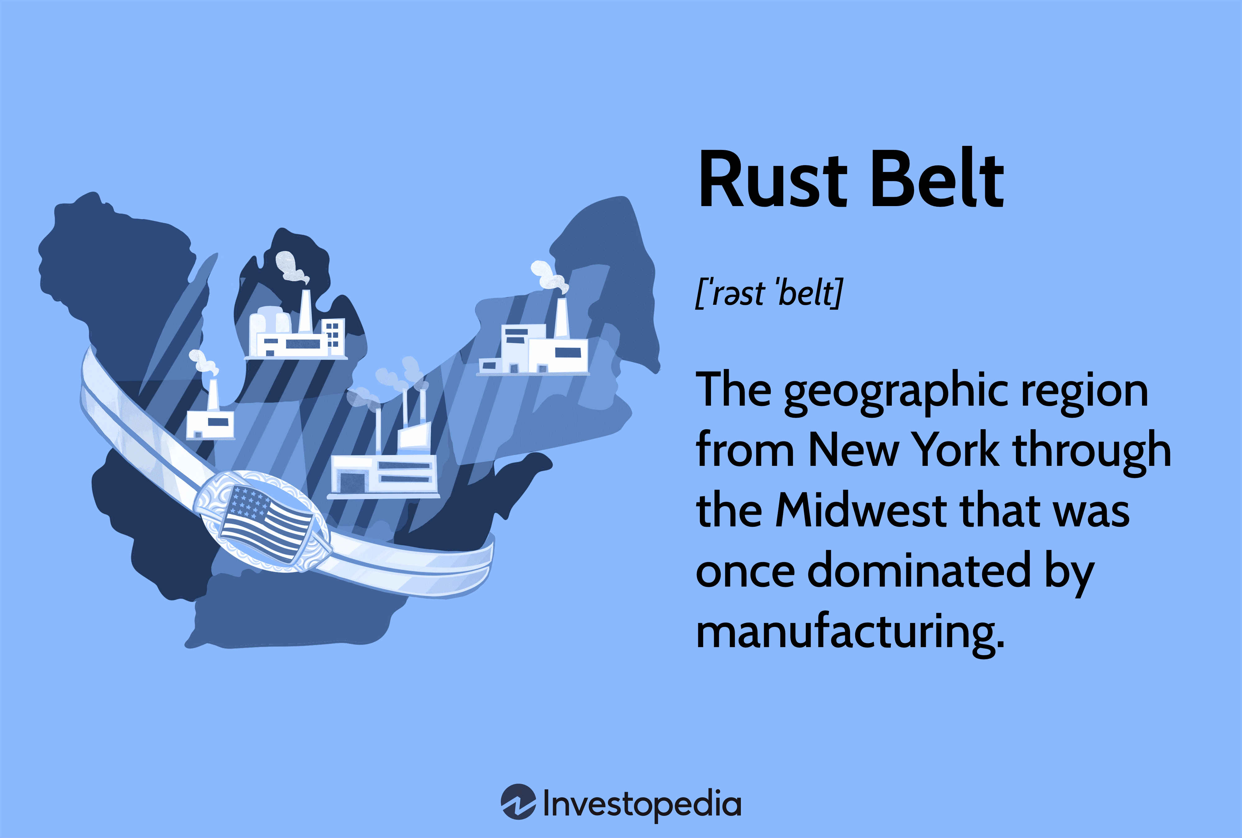 Rust Belt: The geographic region from New York through the Midwest that was once dominated by manufacturing.