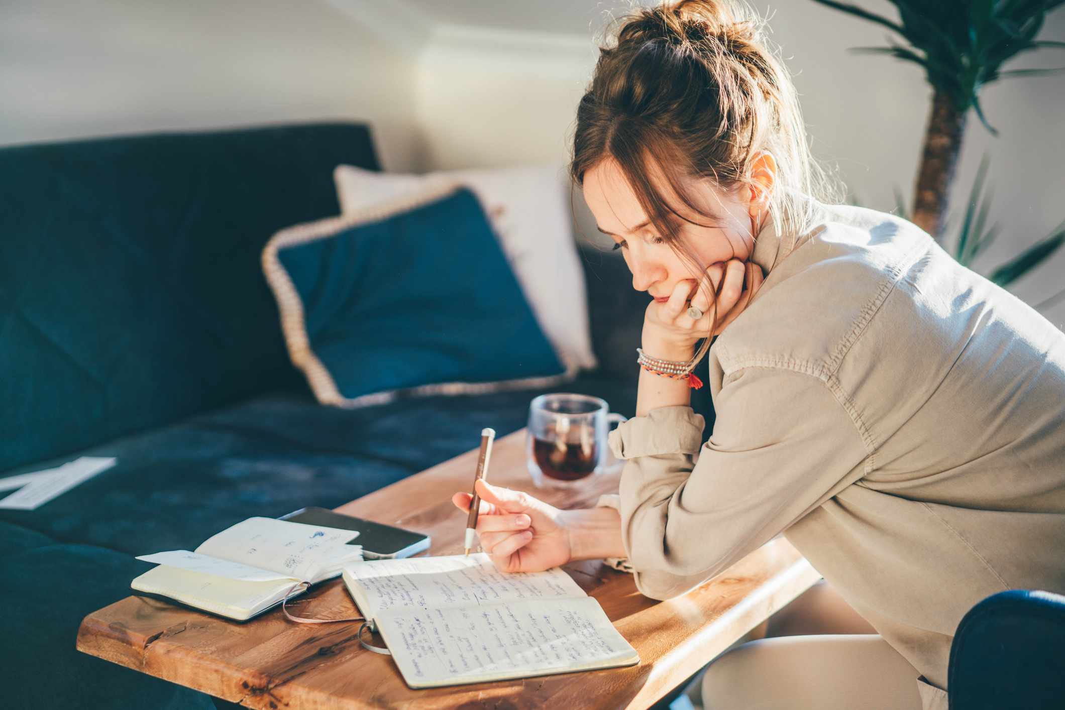 A woman reviews information.