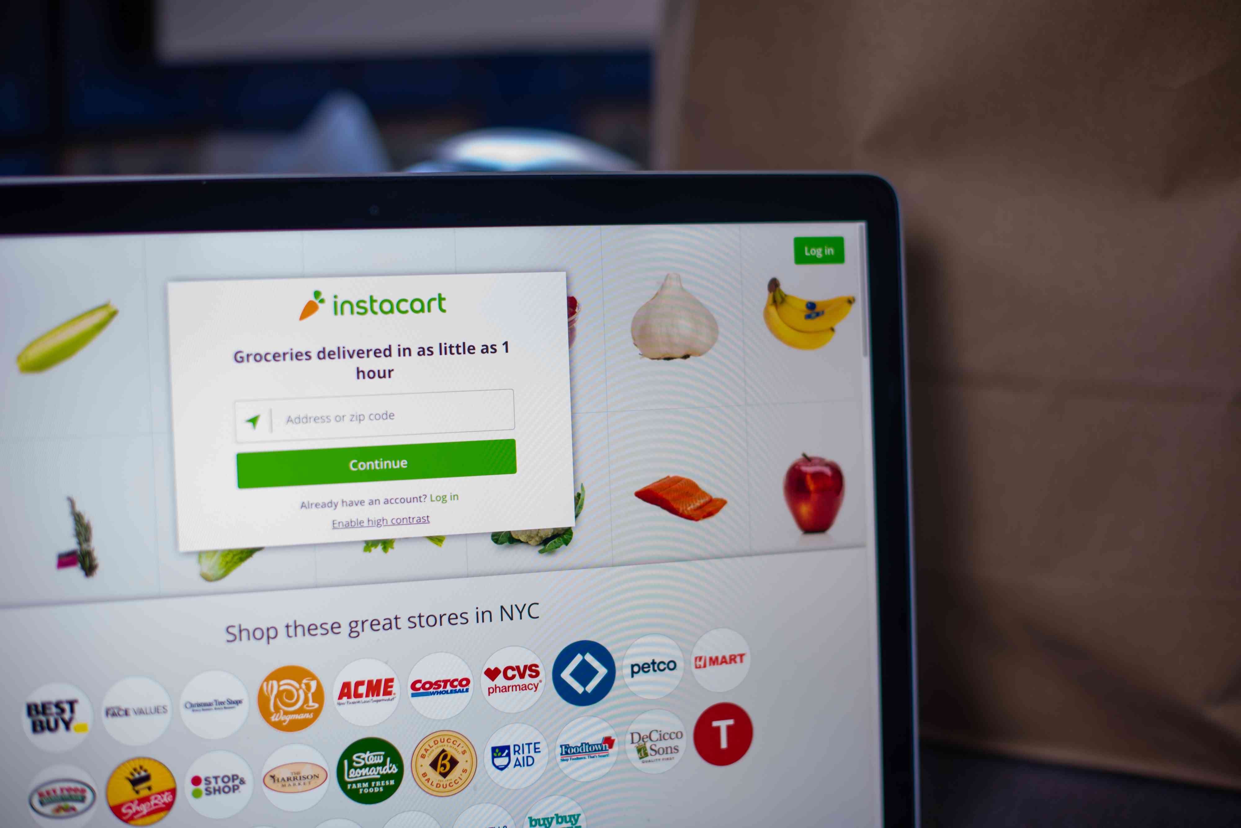 Instacart website on a laptop computer