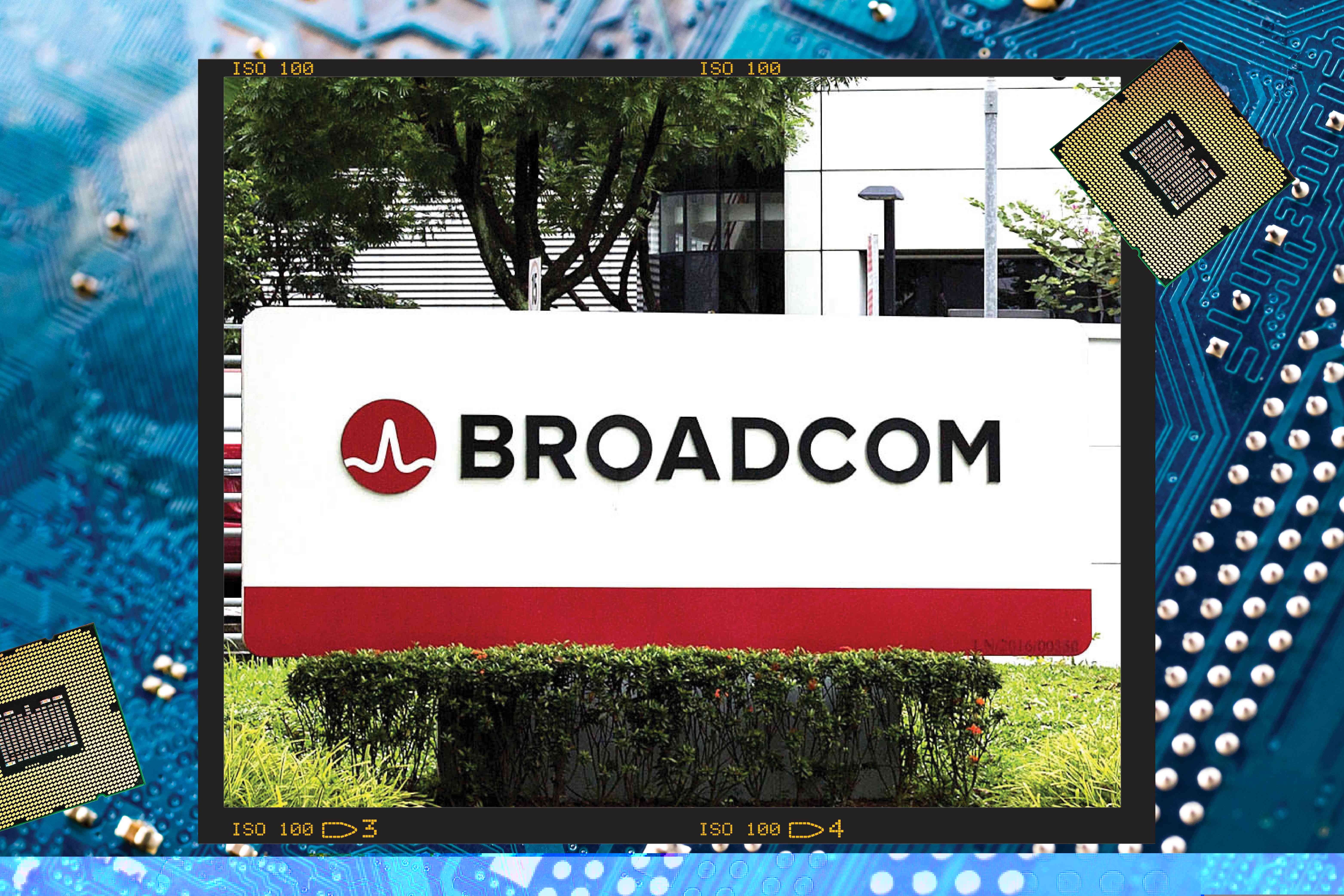 A photo illustration incorporating the Broadcom logo. 