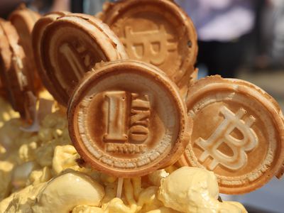 Waffles at a festival in Toronto in August 2024 depict Bitcoin and other cryptocurrency themes. 