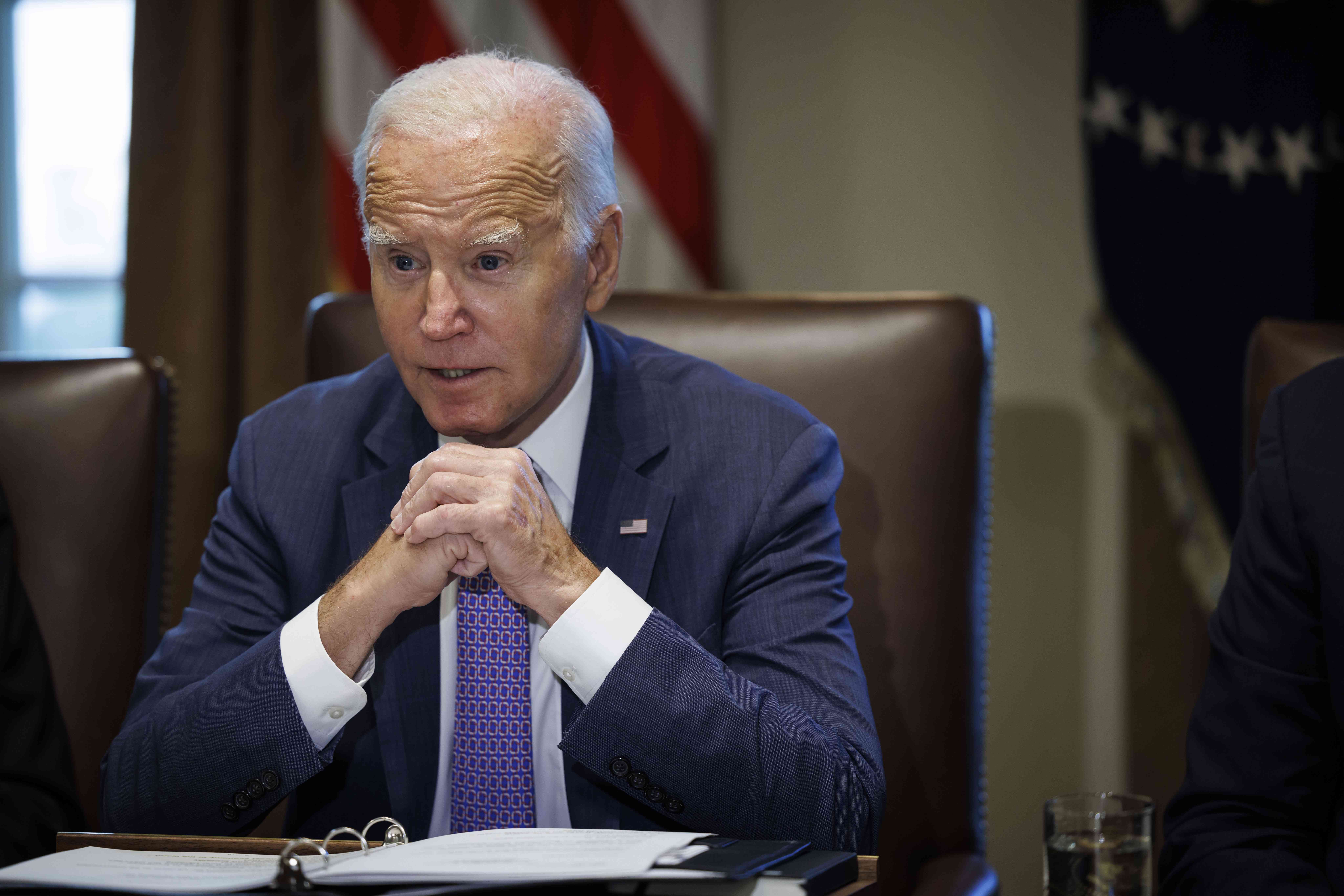 U.S. President Joe Biden speaks during a cabinet meeting at the White House in Washington, D.C., on Oct. 2, 2023. 