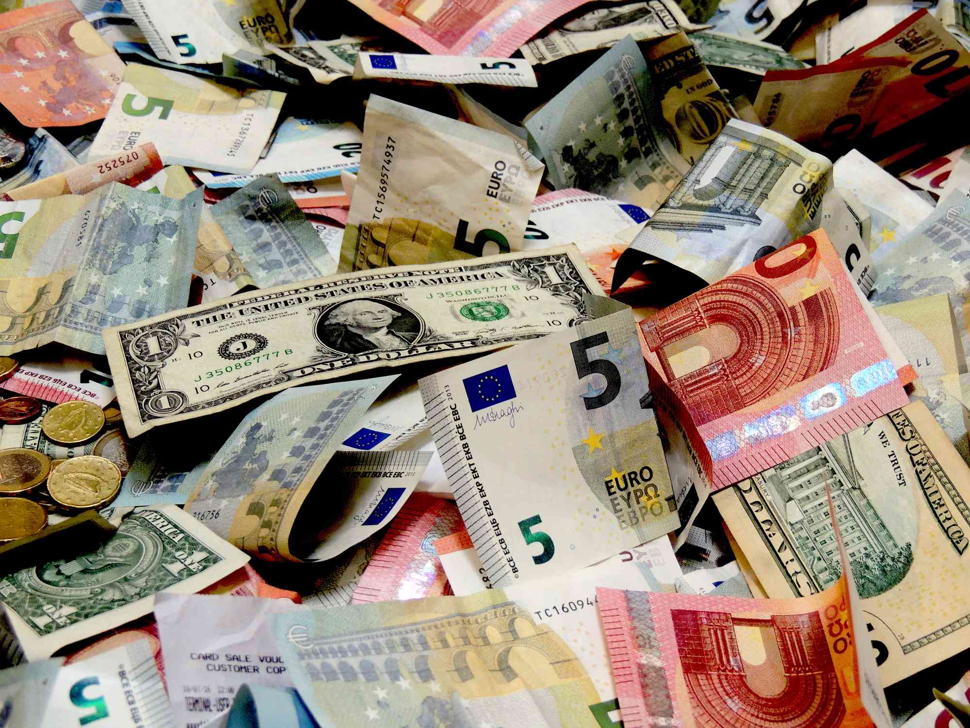 A pile of money from various countries