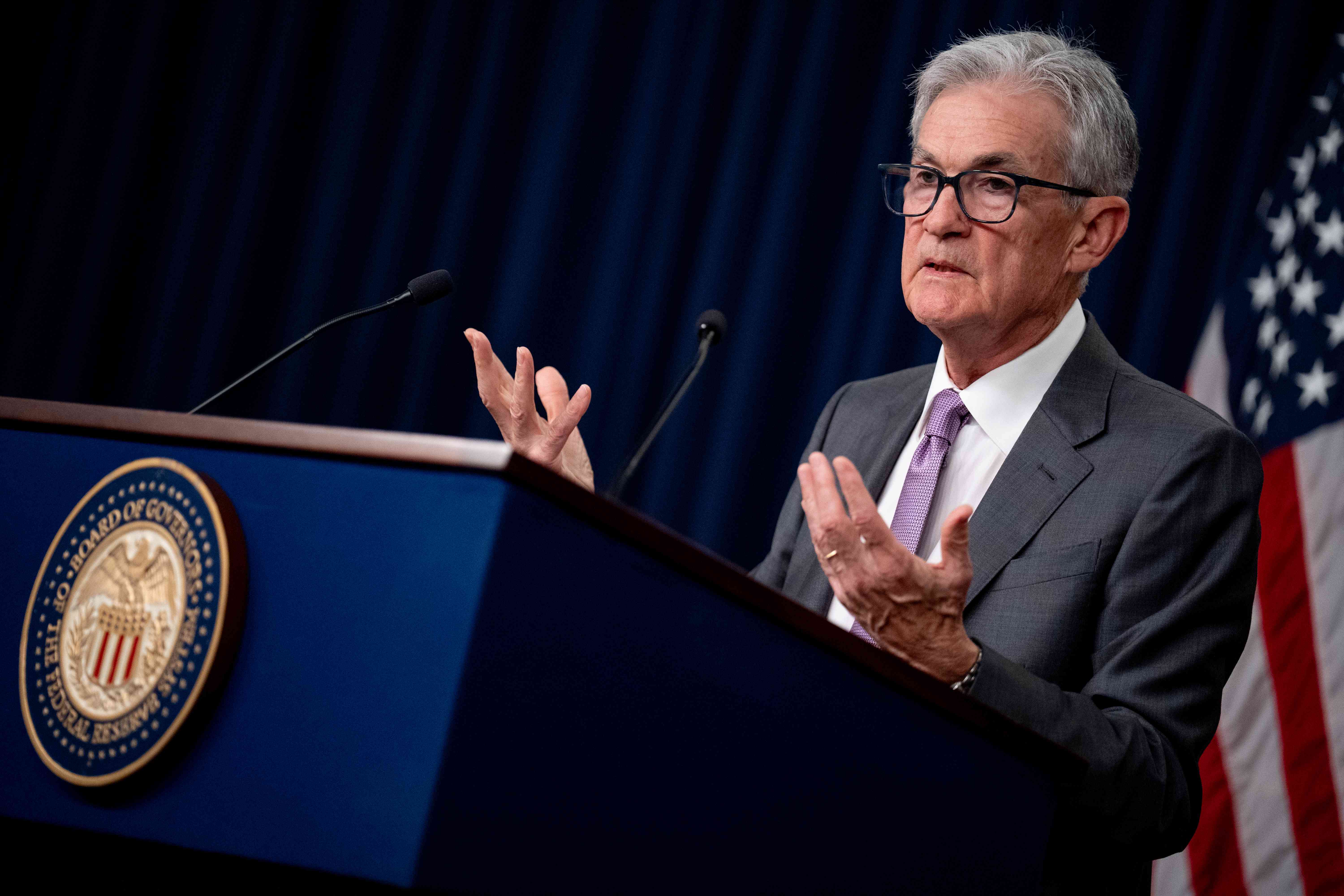 Federal Reserve Chairman Jerome Powell speaks at a news conference following a Federal Open Market Committee meeting at the William McChesney Martin Jr. Federal Reserve Board Building on July 31, 2024 in Washington, DC.