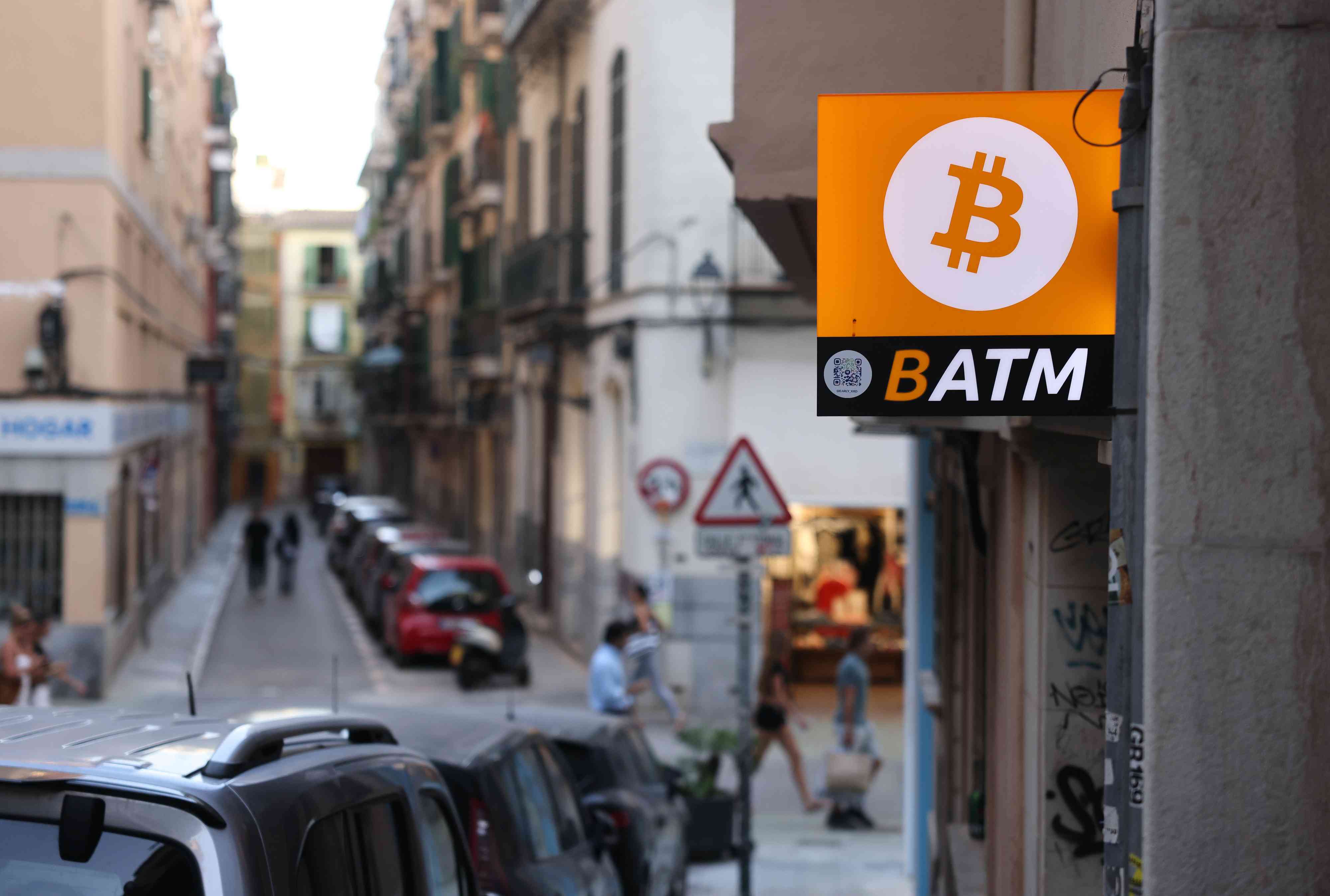 A sign outside a cryptocurrency exchange in Spain earlier this month. 