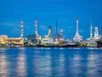 oil refinery industry plant along twilight in Thailand.