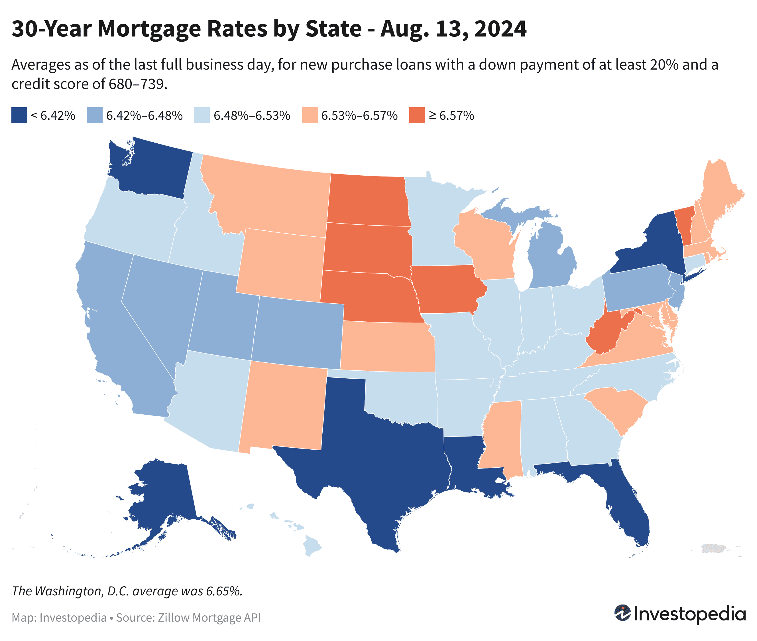 Current 30-year mortgage rate averages for every U.S. state - Aug. 13, 2024