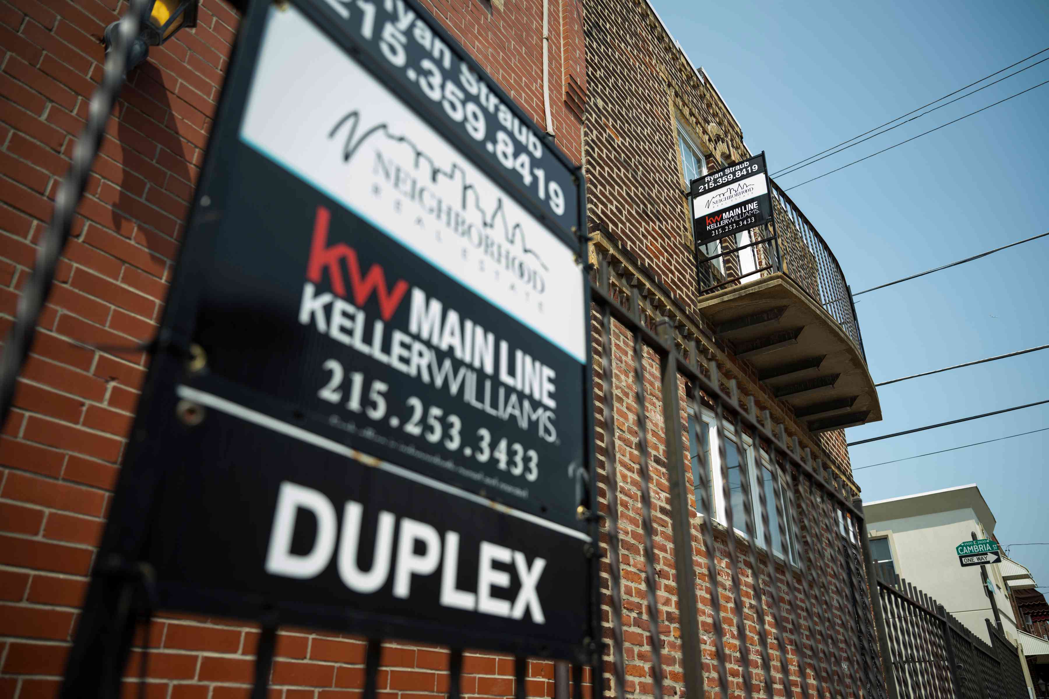 A real estate sign on a house in Philadelphia, Pennsylvania, US, on Friday, Aug. 16, 2024.