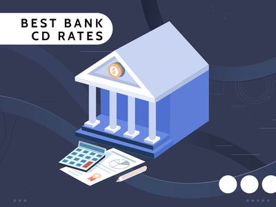 Investopedia custom visual asset showing a bank and a calculator and a document, with the title Best Bank CD Rates