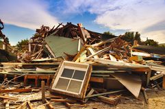 A devastated home after an earthquake