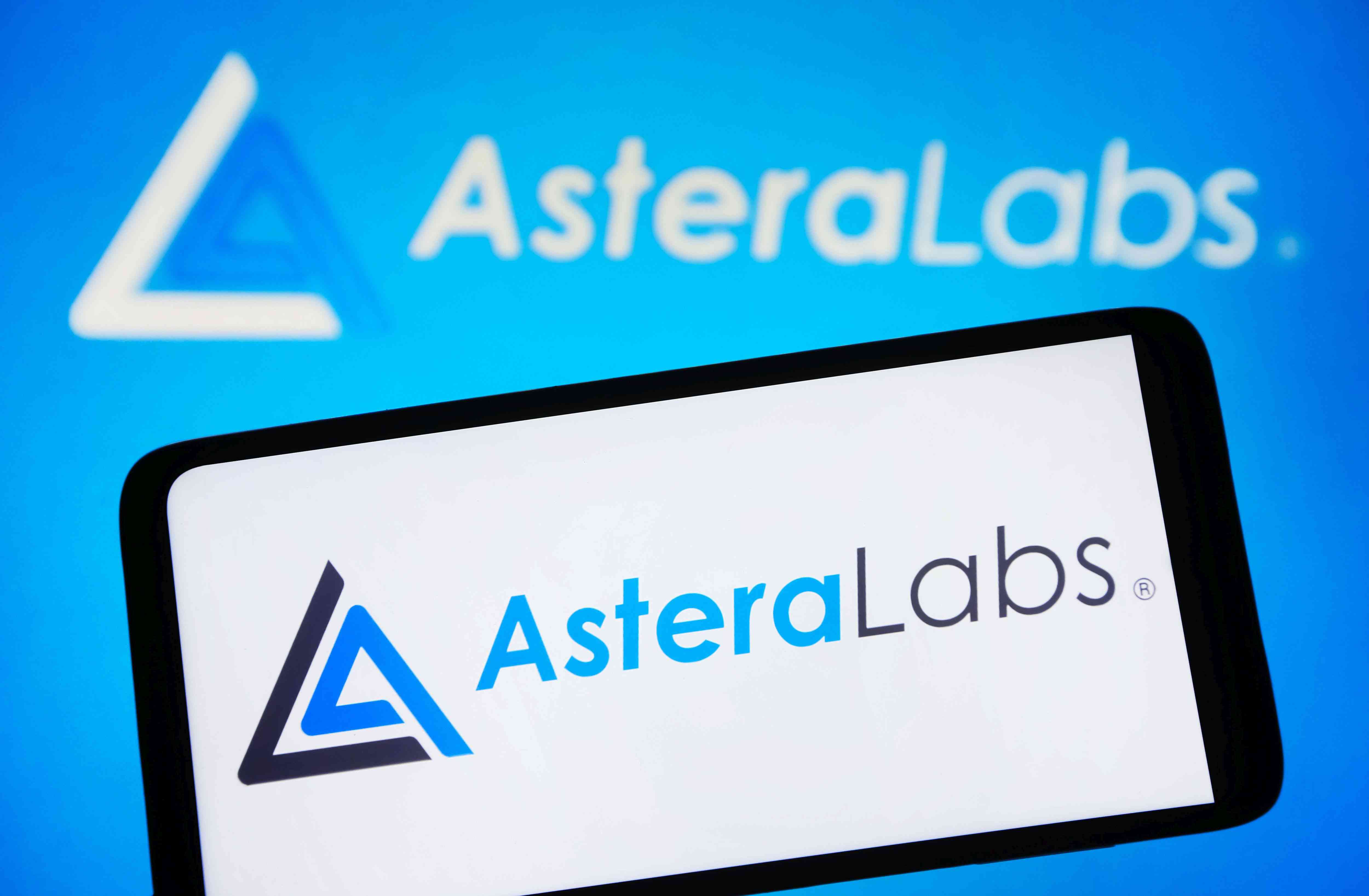 Astera Labs Inc. log shown on a smartphone and PC screen