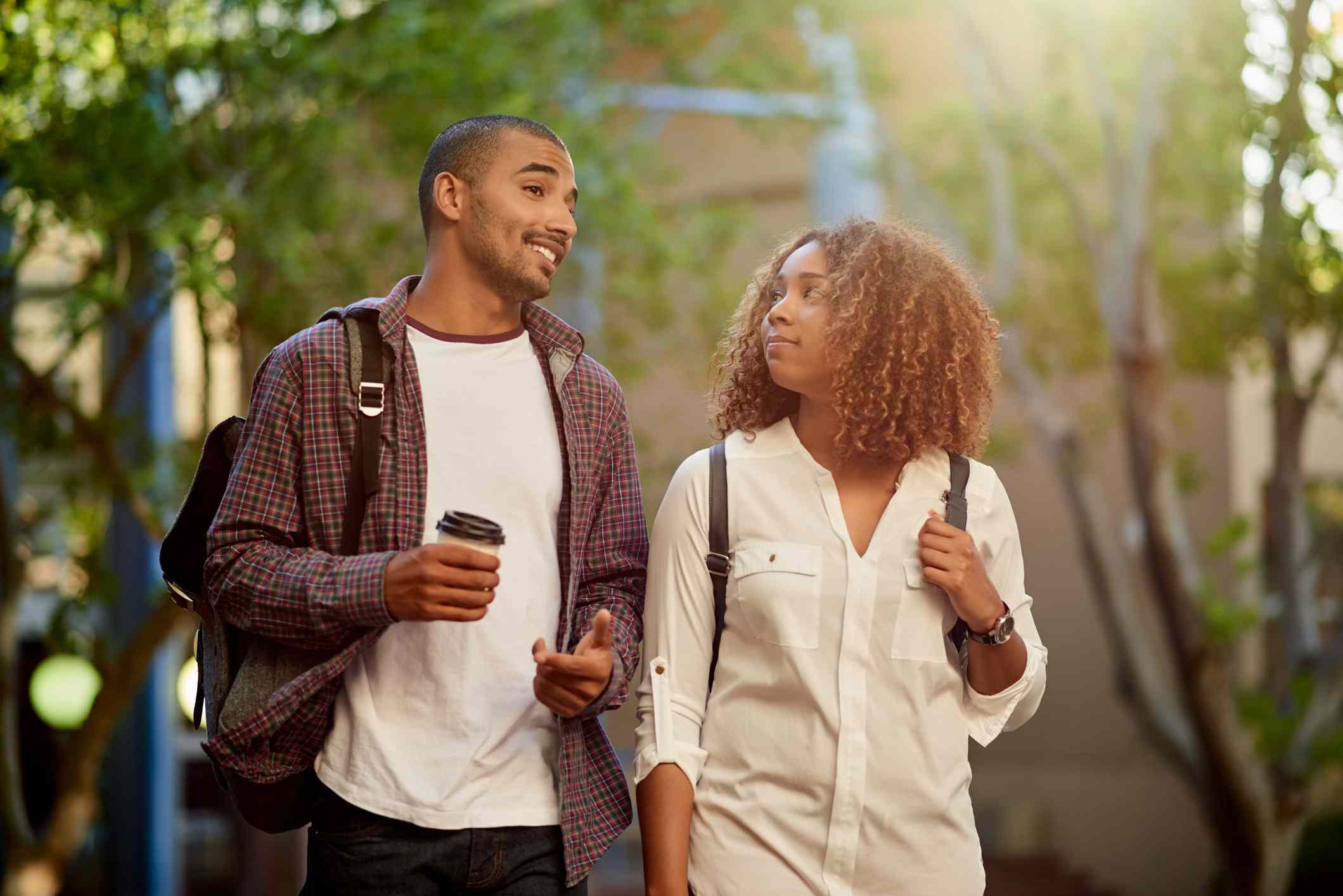 Two students discussing where to get student loans