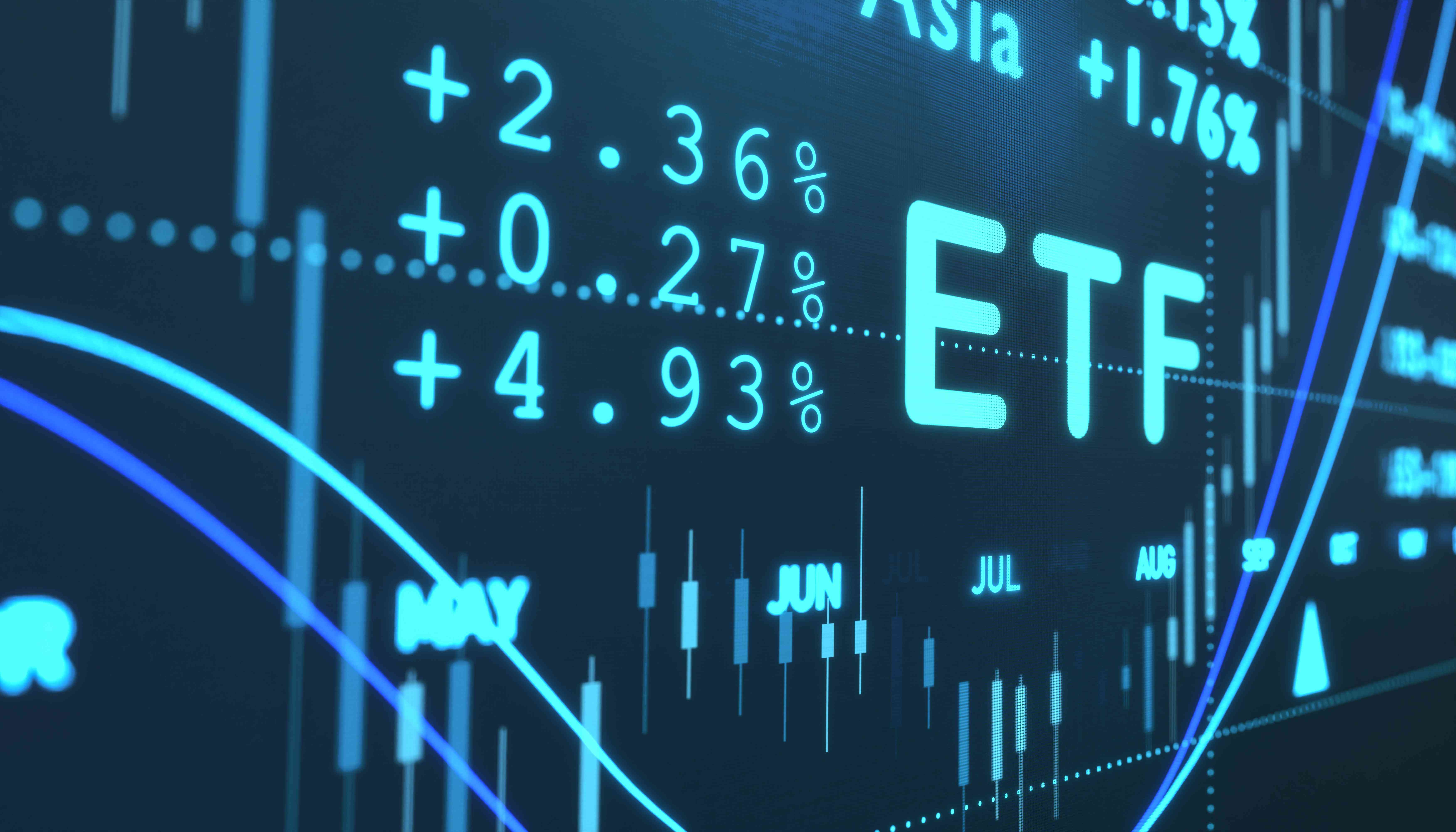 An illustration of market data and the term "ETF."