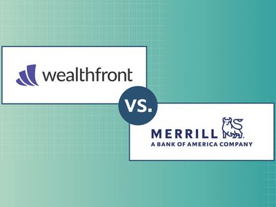 The image shows Weathfront logo vs Merrill logo with a teal background and white square designs