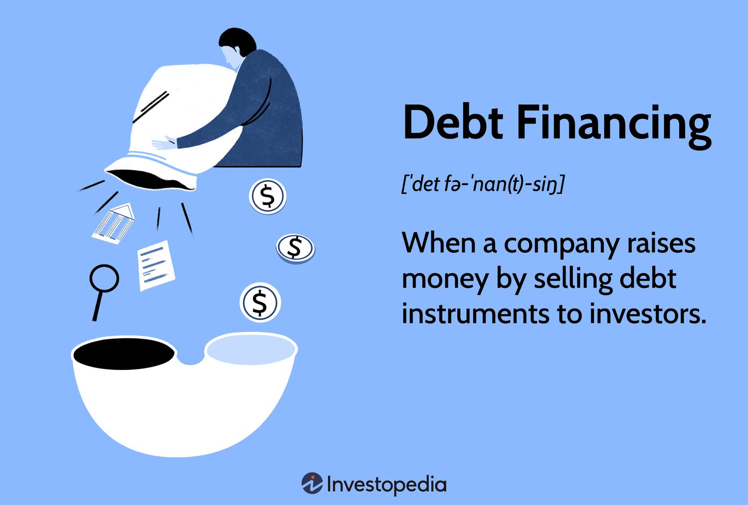 Debt Financing: When a company raises money by selling debt instruments to investors.